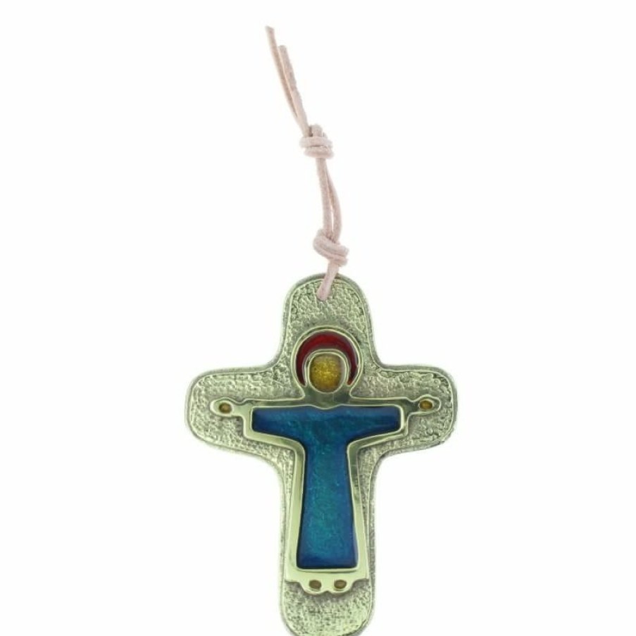 Palais du Rosaire Crucifix Metal | Crucifix Du Christ Glorieux En Bronze Emaille 8.5Cm