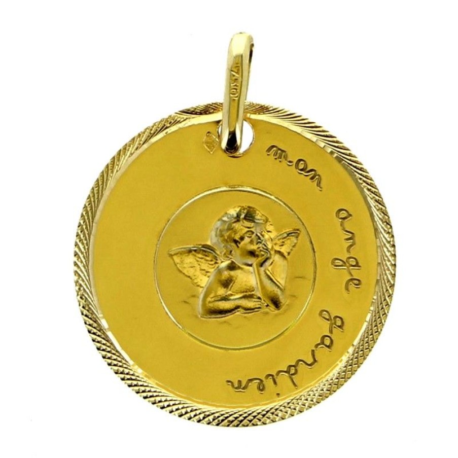 Palais du Rosaire Medaille Et Croix Or | Medaille Ange Gardien En Or 18 Carats 18Mm