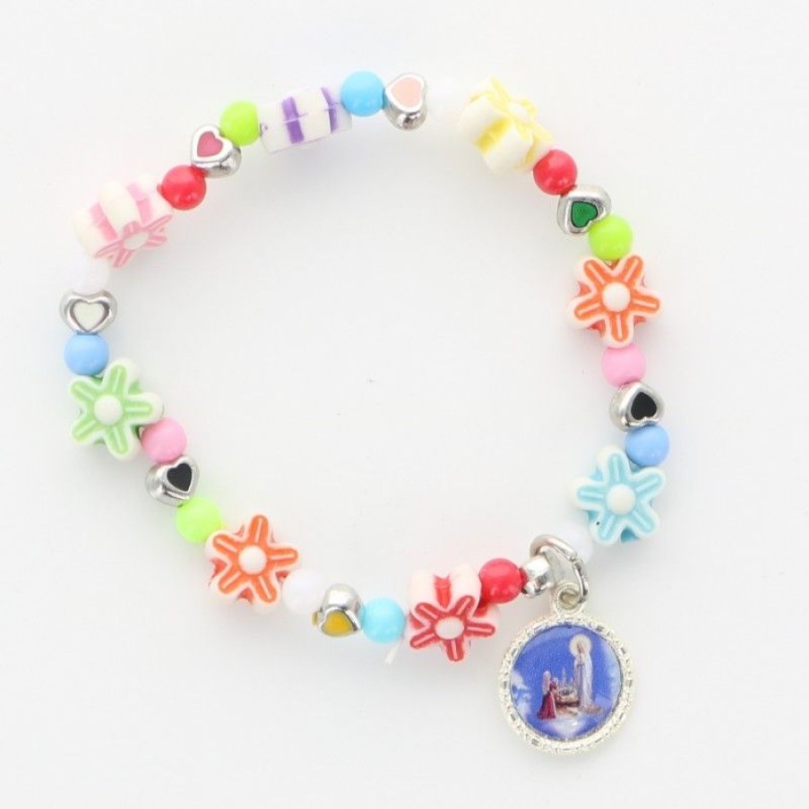 Palais du Rosaire Bracelet Fantaisie | Bracelet Enfant Multicolor Avec Medaille De Lourdes