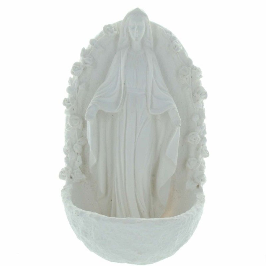 Palais du Rosaire Benitier | Benitier De La Vierge Miraculeuse En Resine Blanche 14Cm