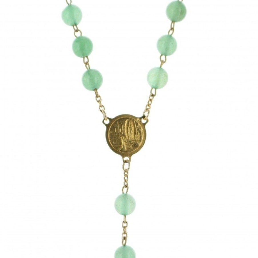 Palais du Rosaire Chapelet Plaque Or | Chapelet Plaque Or Avec Grains En Pierre Aventurine