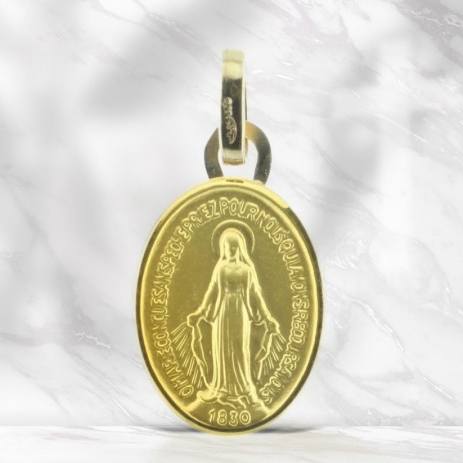 Palais du Rosaire Medaille Et Croix Or | Medaille Miraculeuse En Or 10 Mm, Bords Polis