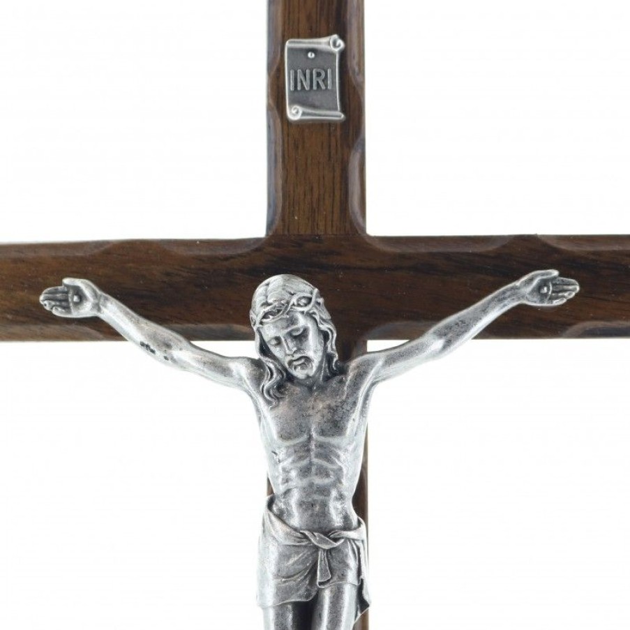 Palais du Rosaire Crucifix Bois | Crucifix En Bois Verni Avec Christ Argente 25 Cm