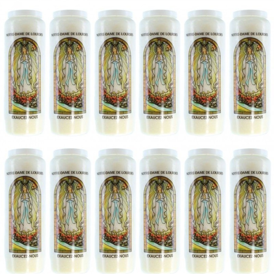 Palais du Rosaire Bougie Neuvaine | Lot De 12 Bougies De Neuvaine De Notre Dame De Lourdes Avec Prieres Au Dos