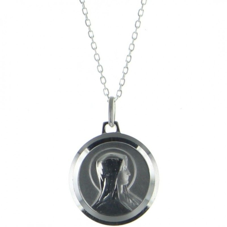Palais du Rosaire Medaille Et Croix Argent | Medaille Et Chaine Argent De La Vierge Marie De 20Mm Et 5,5G