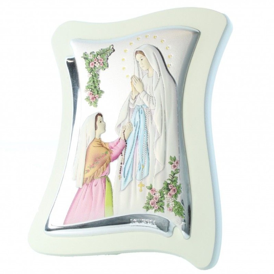 Palais du Rosaire Cadre Religieux | Cadre De L'Apparition De Lourdes En Couleur Sur Metal Et Bois 12X10Cm