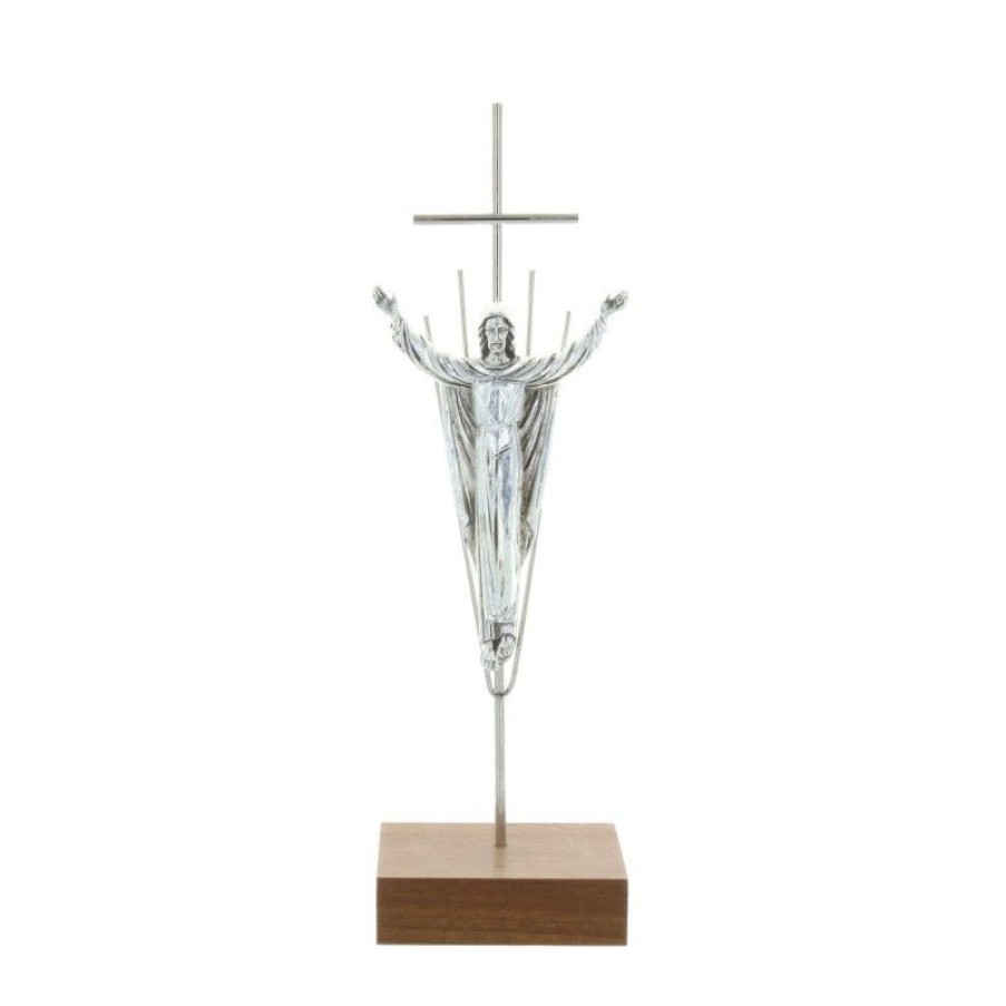 Palais du Rosaire Crucifix Metal | Crucifix Metal Argente Et Christ Ressuscite 19,5 Cm