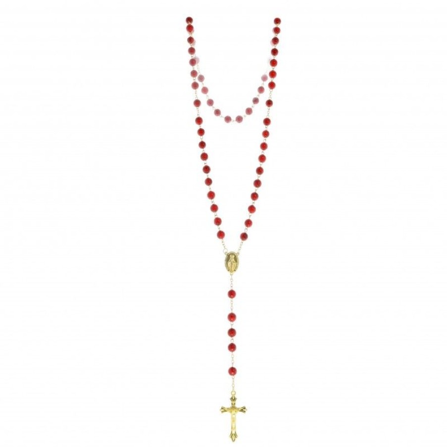Palais du Rosaire Chapelet Pierre | Chapelet En Pierres Corail Avec Chaine Doree Et Boite