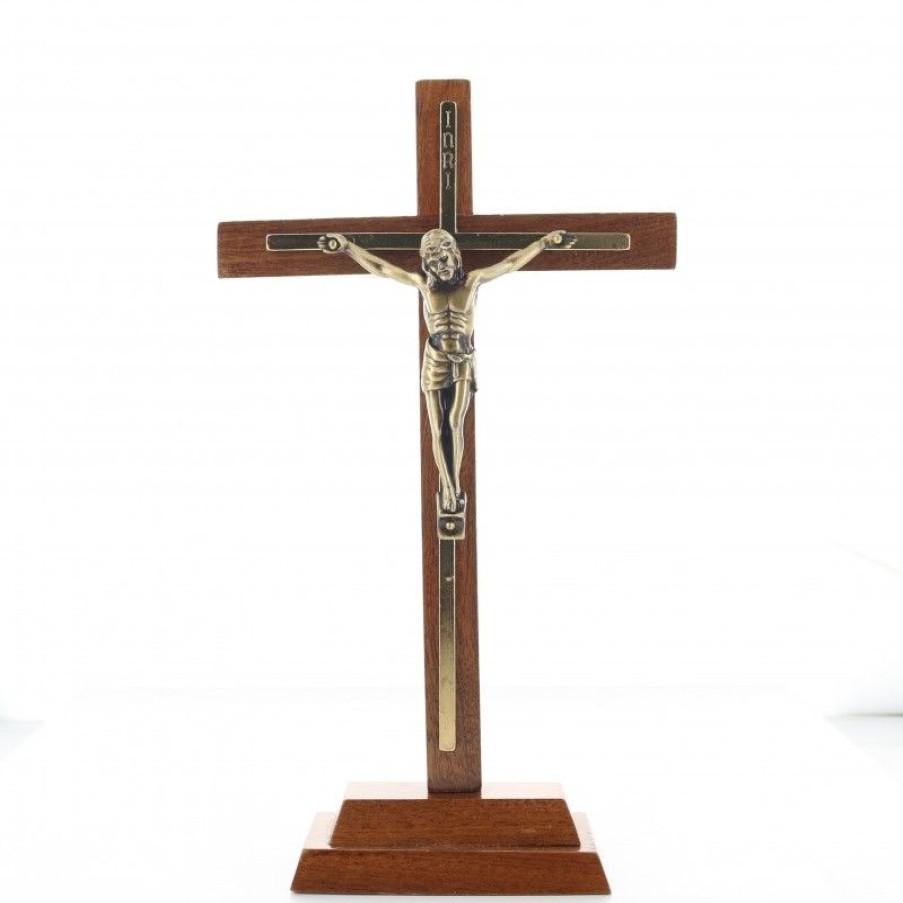 Palais du Rosaire Crucifix Bois | Crucifix En Bois Avec Christ En Metal Dore 27 Cm