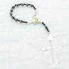 Palais du Rosaire Chapelet Dizainier | Chapelet Dizainier En Hematite Avec Croix En Verre Remplie D'Eau De Lourdes