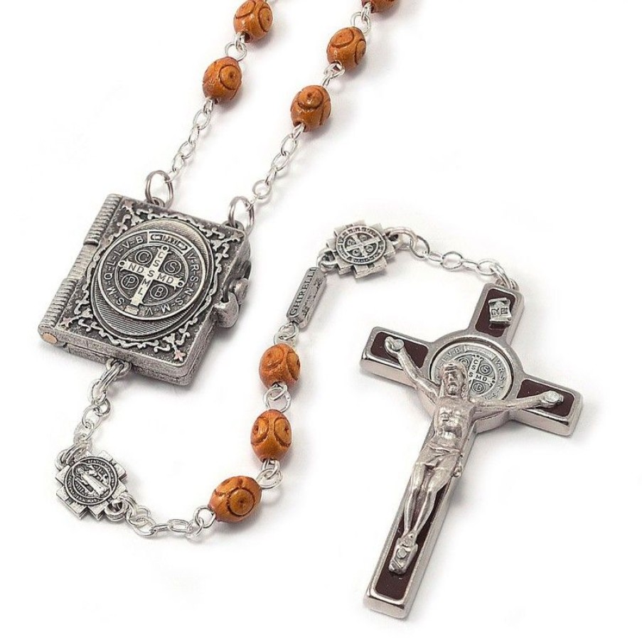 Palais du Rosaire Chapelet Bois | Chapelet De Saint Benoit En Bois Avec Un Coeur En Livret