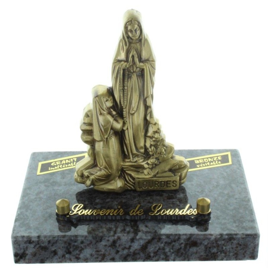Palais du Rosaire Statue Funeraire | Plaque Funeraire En Granit Avec Une Statue De L'Apparition De Lourdes En Bronze 14X9Cm