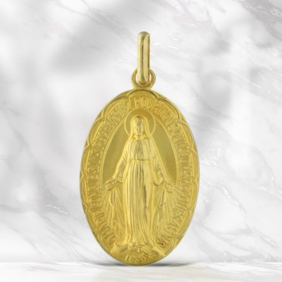 Palais du Rosaire Medaille Et Croix Or | Medaille Miraculeuse Or 33Mm